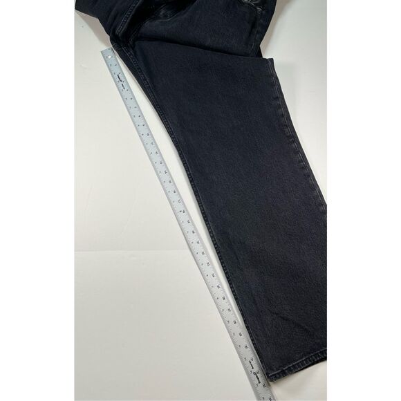 Abercrombie &Fitch 90s Relaxed Jean High Rise Faux Leather Black Size 32/14 LONG - Picture 7 of 8